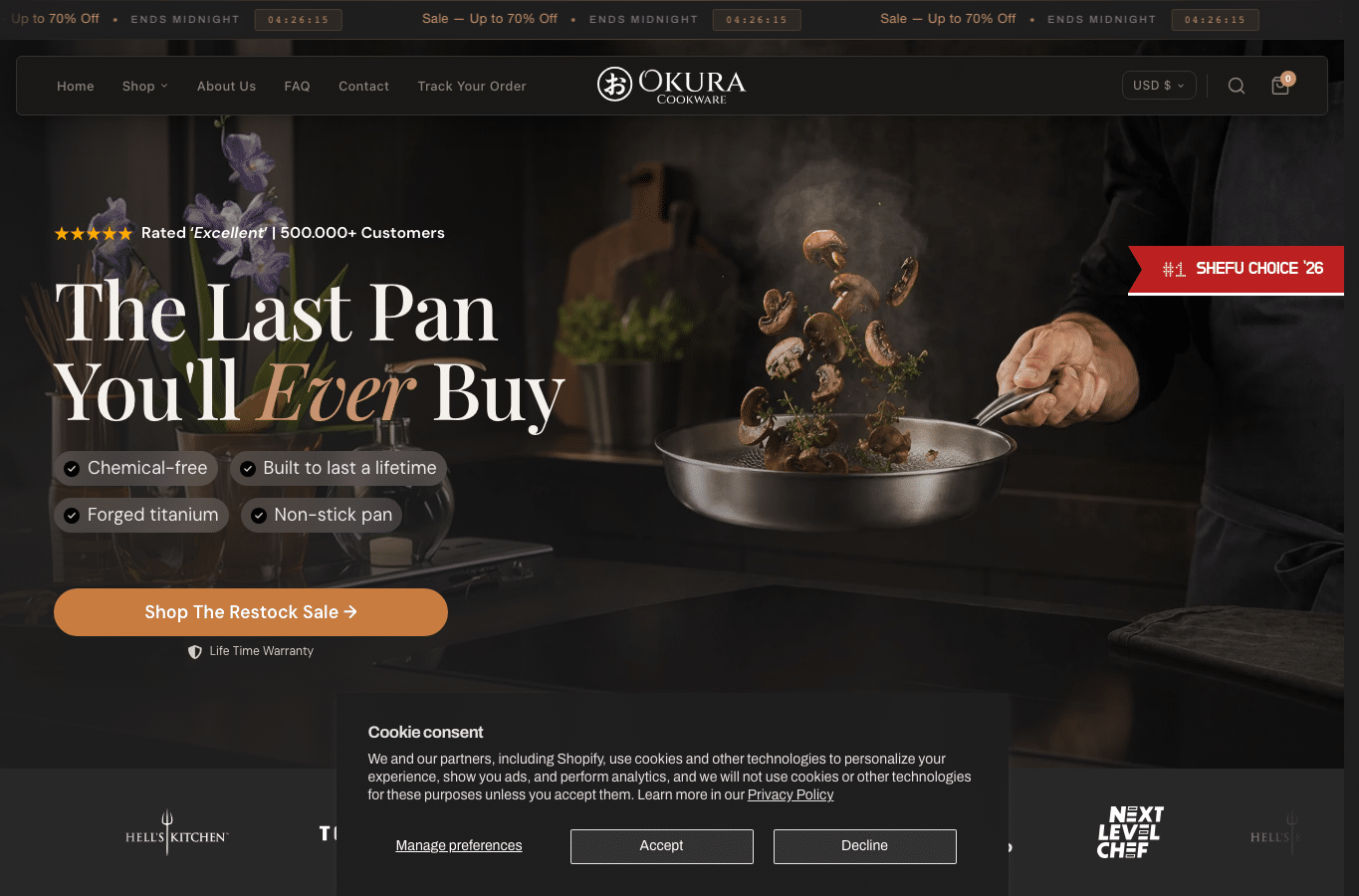 Bildschirmaufnahme von okuracookware.com