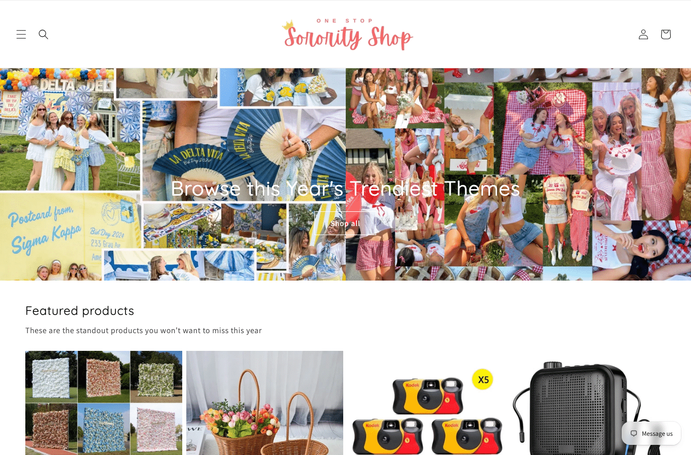 Bildschirmaufnahme von onestopsororityshop.com