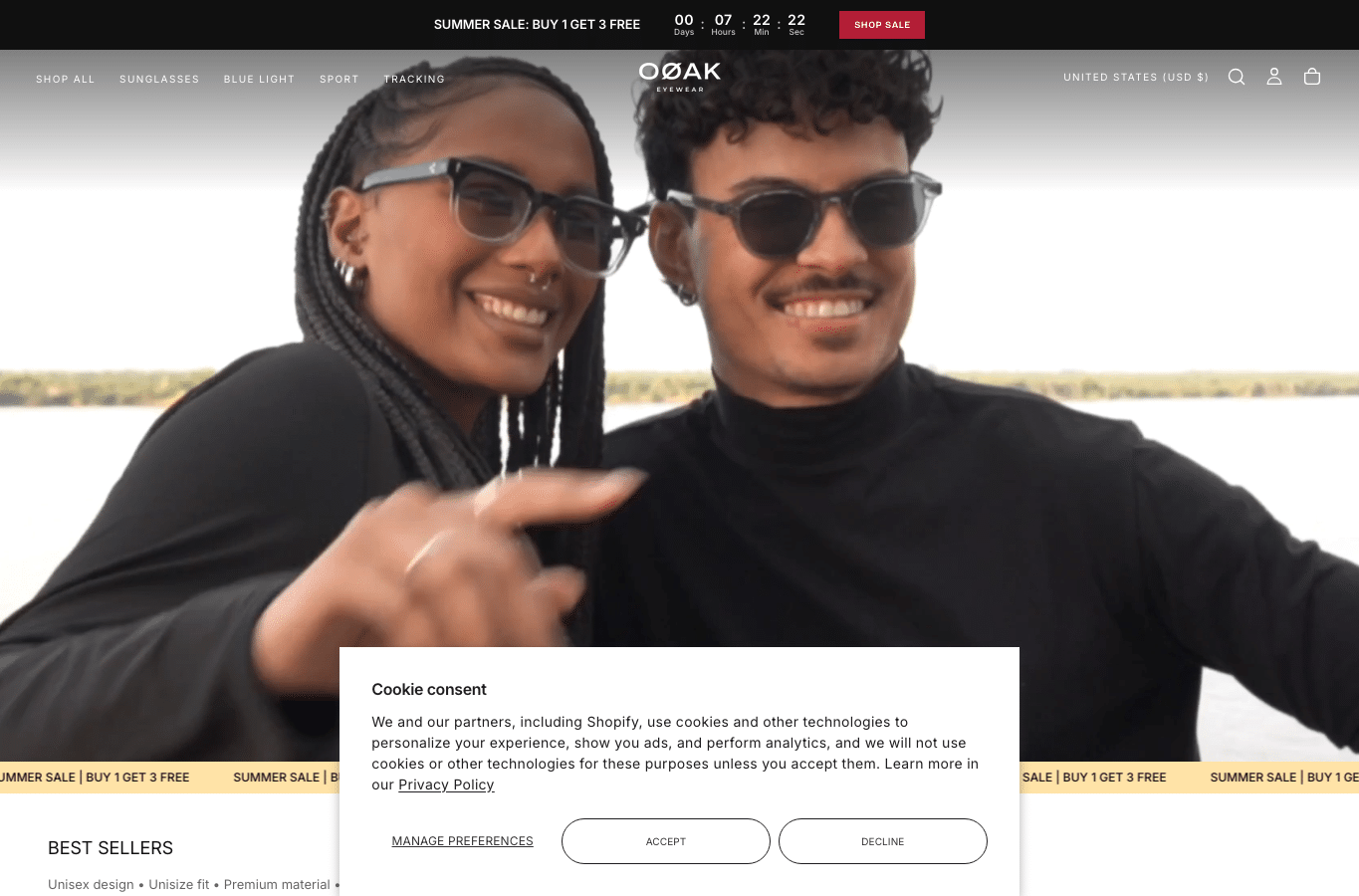Bildschirmaufnahme von ooak-eyewear.com