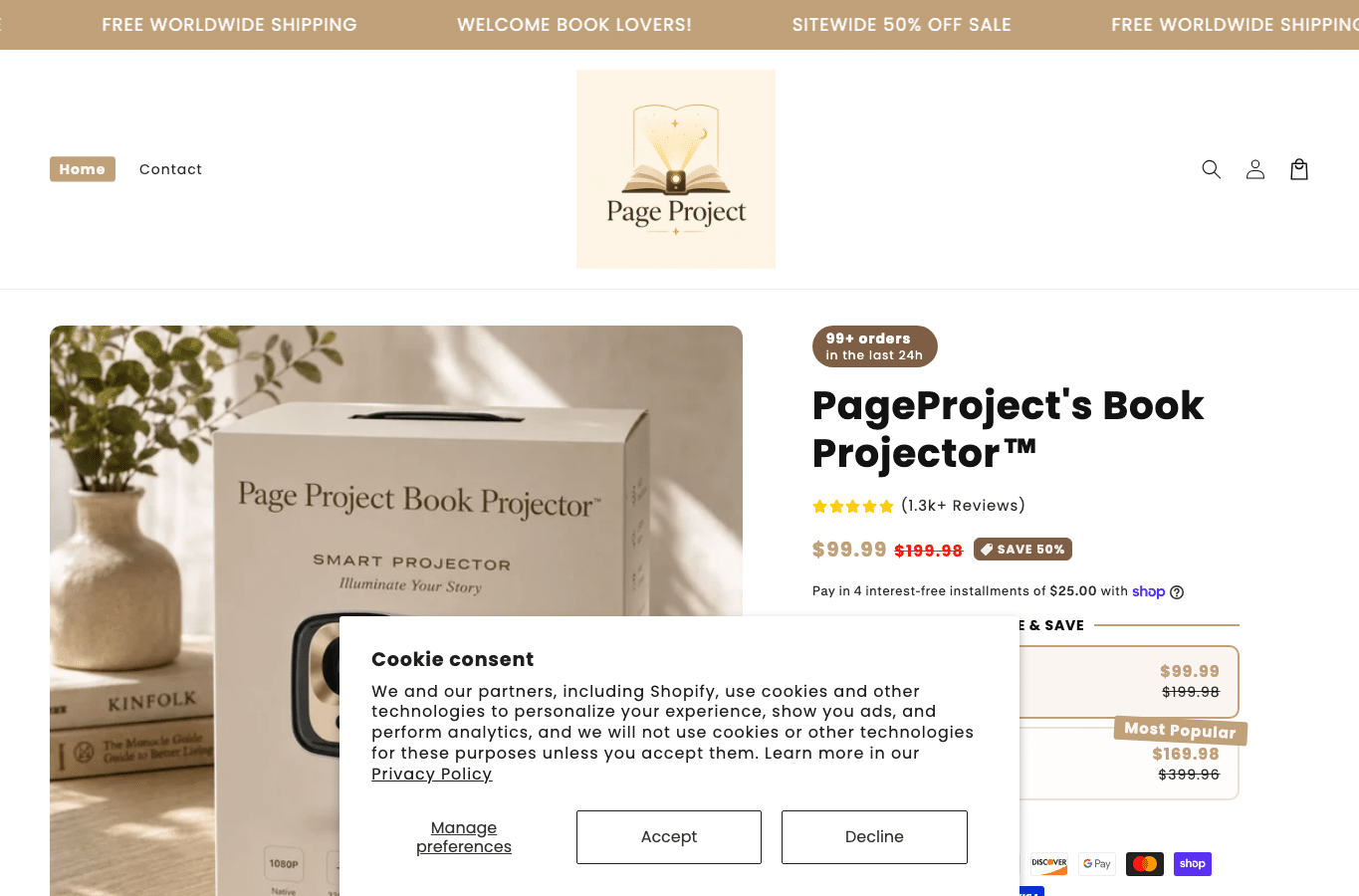 Bildschirmaufnahme von pageprojectshop.com