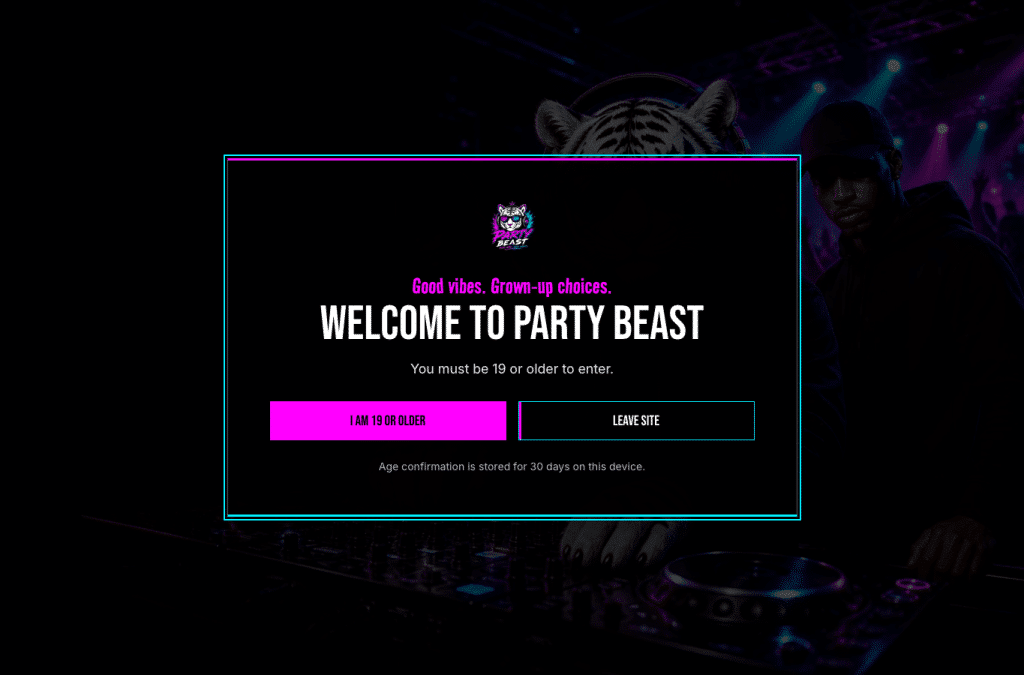 Bildschirmaufnahme von partybeast.co