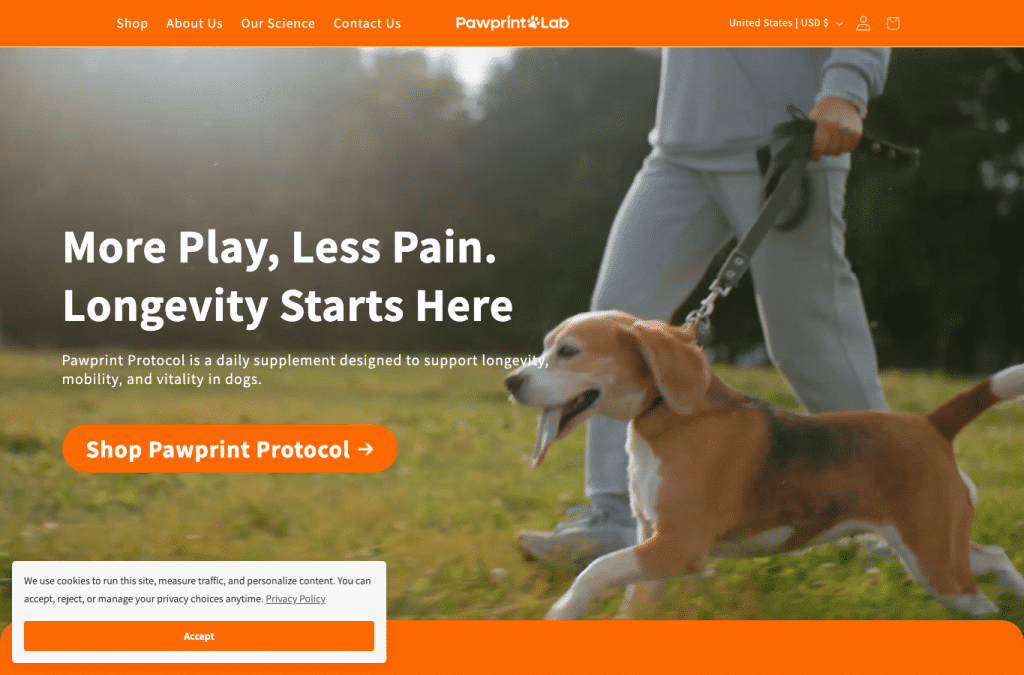 Bildschirmaufnahme von pawprintlab.com