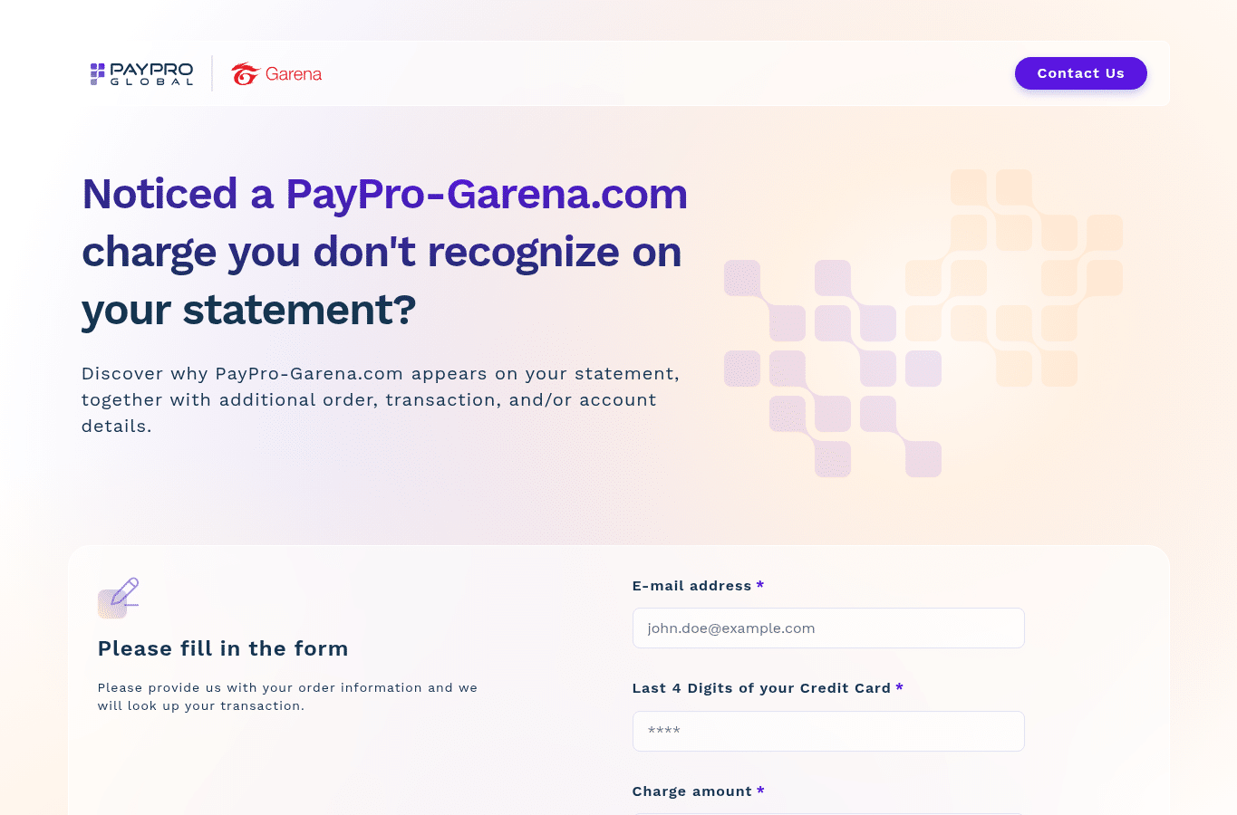Bildschirmaufnahme von paypro-garena.com