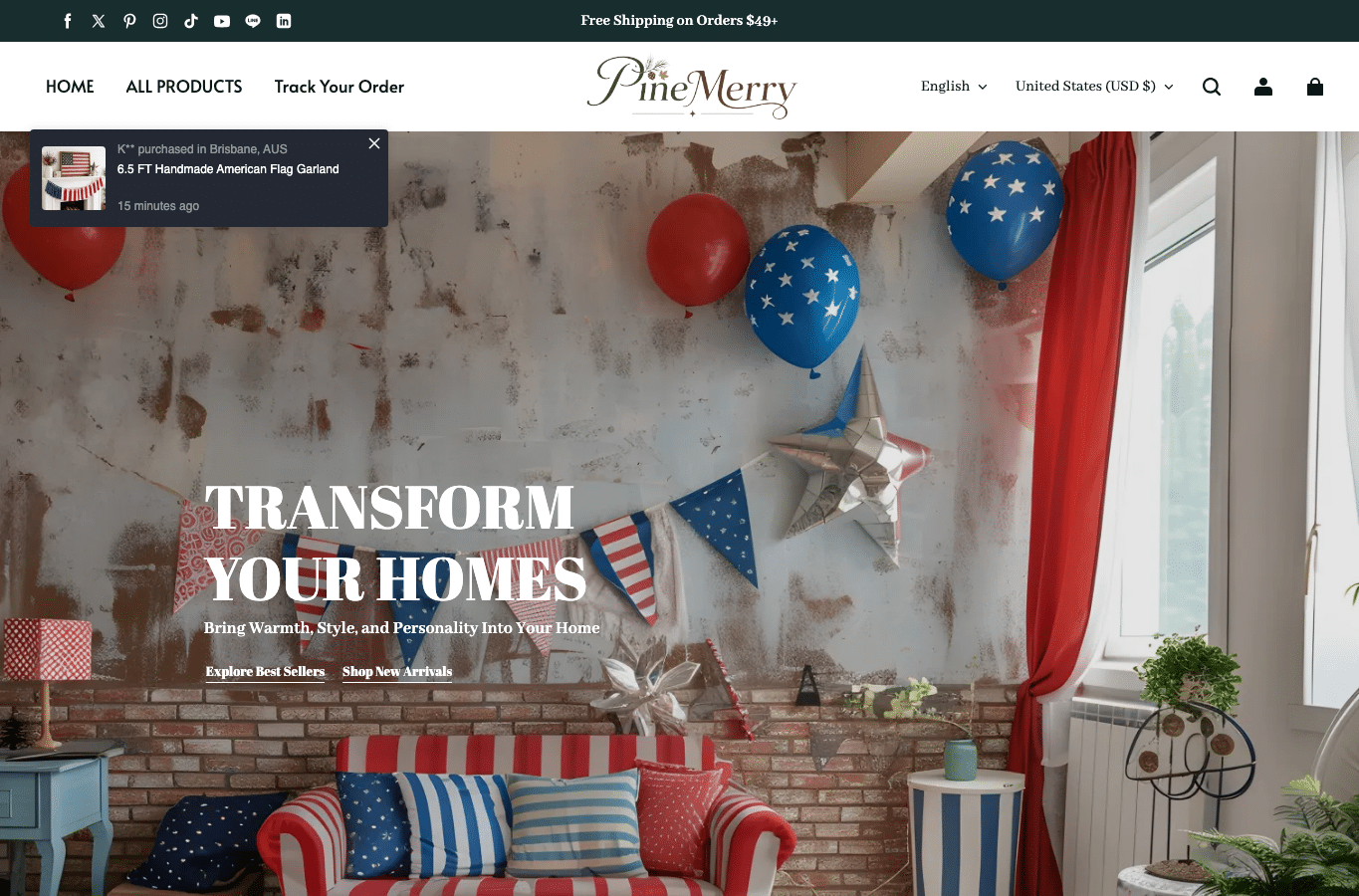 Bildschirmaufnahme von pinemerry.com