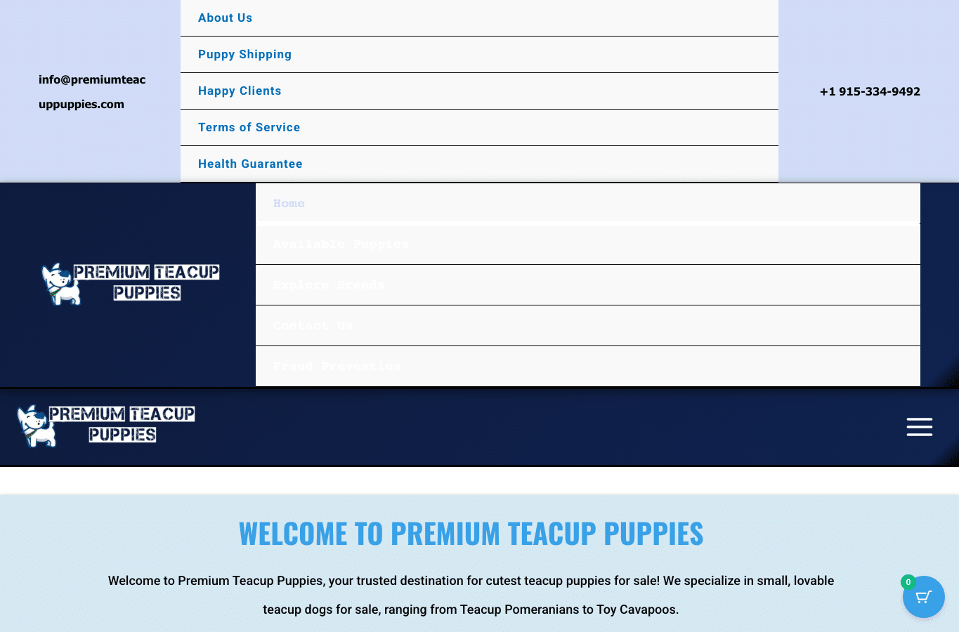 Bildschirmaufnahme von premiumteacuppuppies.com