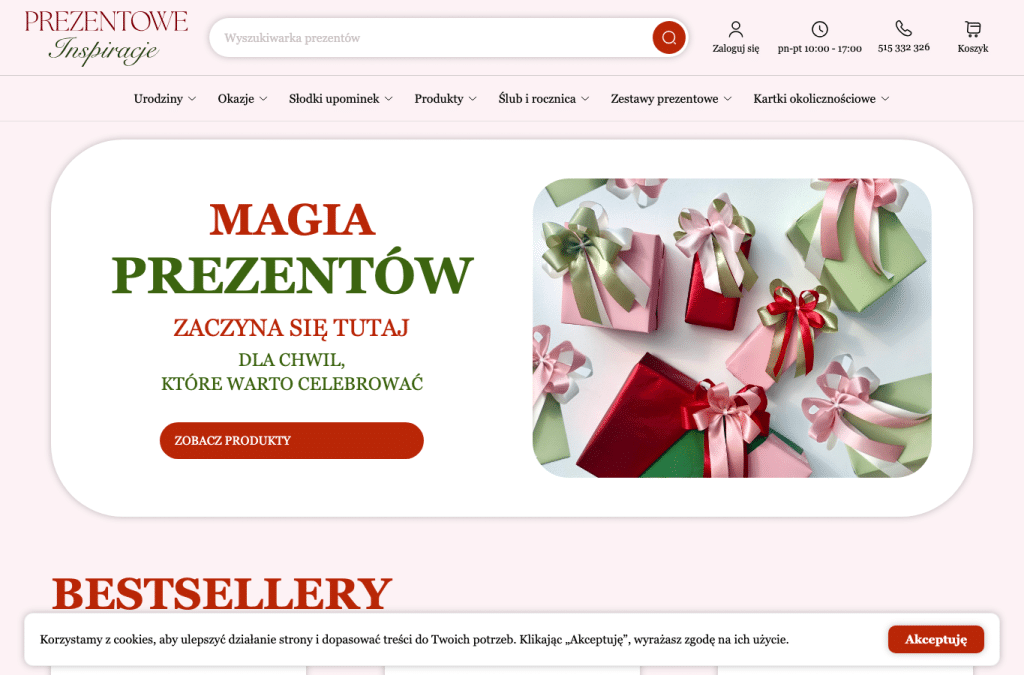 Bildschirmaufnahme von prezentoweinspiracje.com.pl