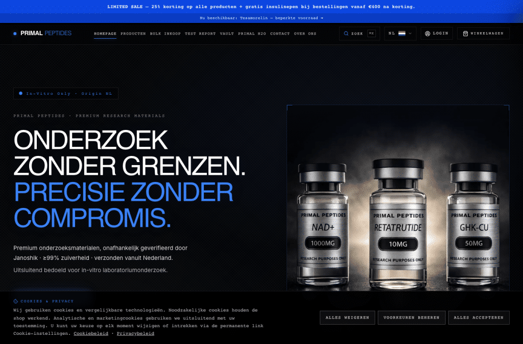 Bildschirmaufnahme von primalpeptides.nl