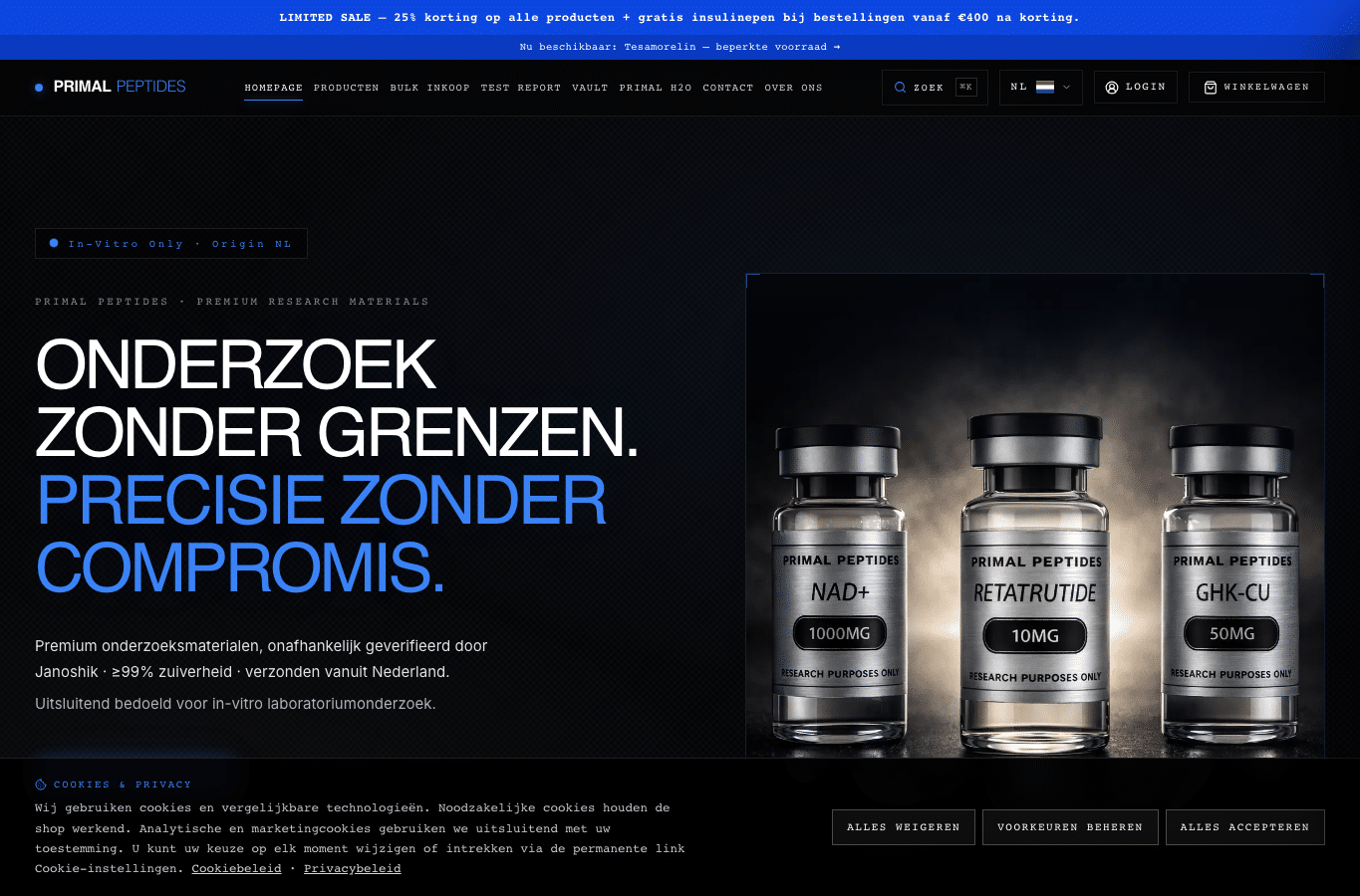 Bildschirmaufnahme von primalpeptides.nl