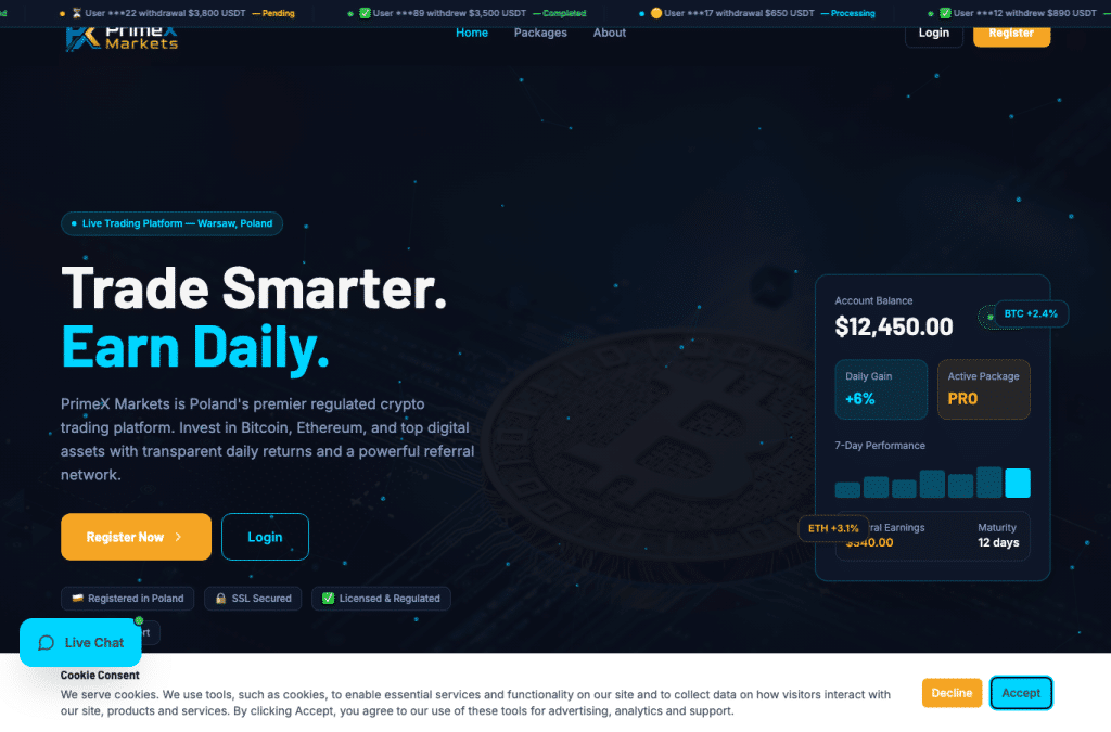 Bildschirmaufnahme von primex-markets.net