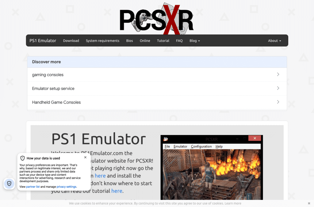 Bildschirmaufnahme von ps1emulator.com