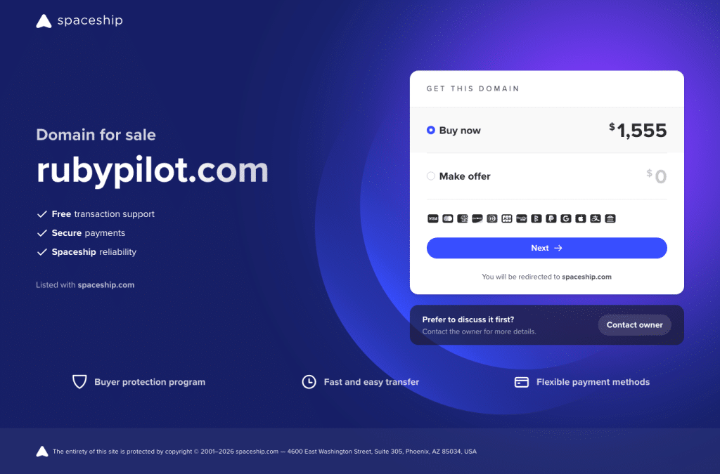 Bildschirmaufnahme von rubypilot.com