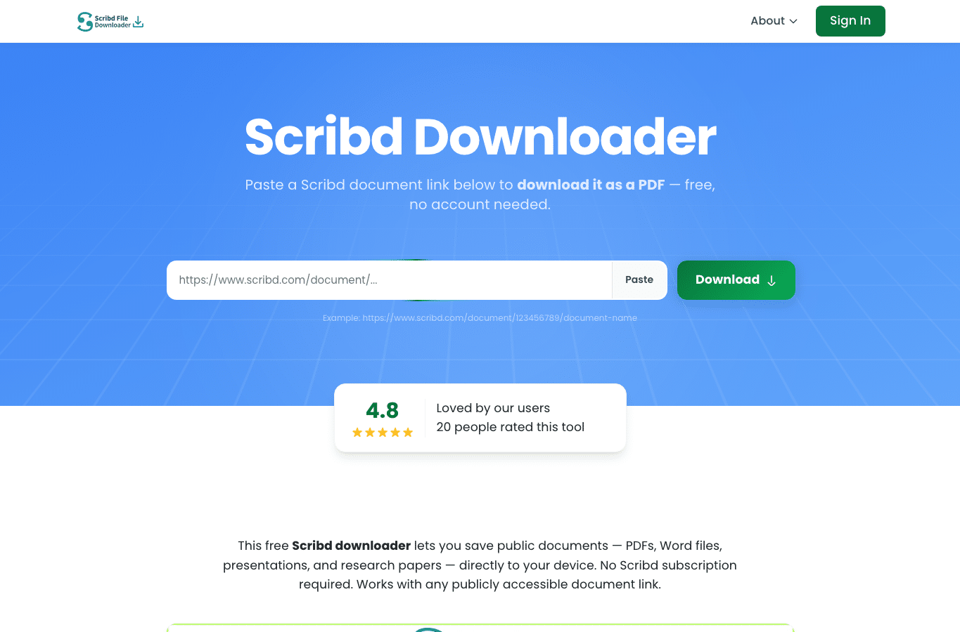 Bildschirmaufnahme von scribdfiledownloader.com