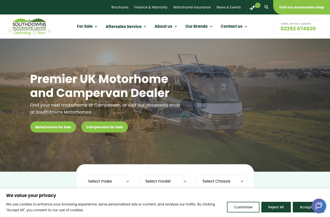 Bildschirmaufnahme von southdownsmotorhomes.co.uk