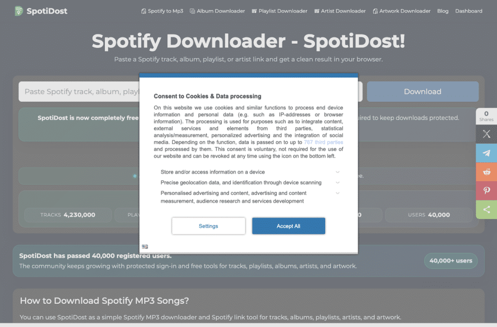 Bildschirmaufnahme von spotidost.com