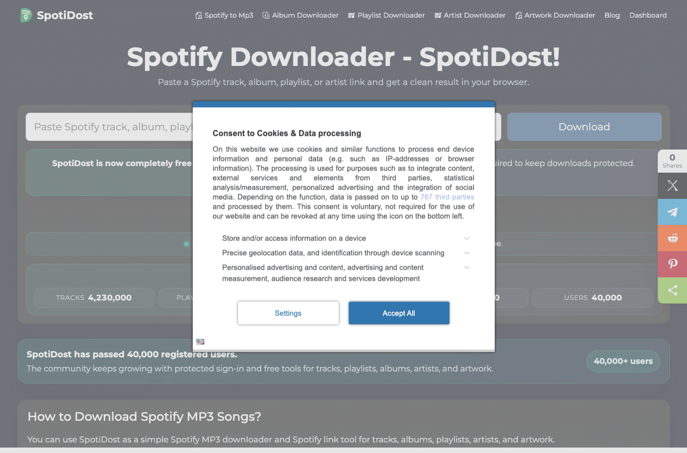 Bildschirmaufnahme von spotidost.com
