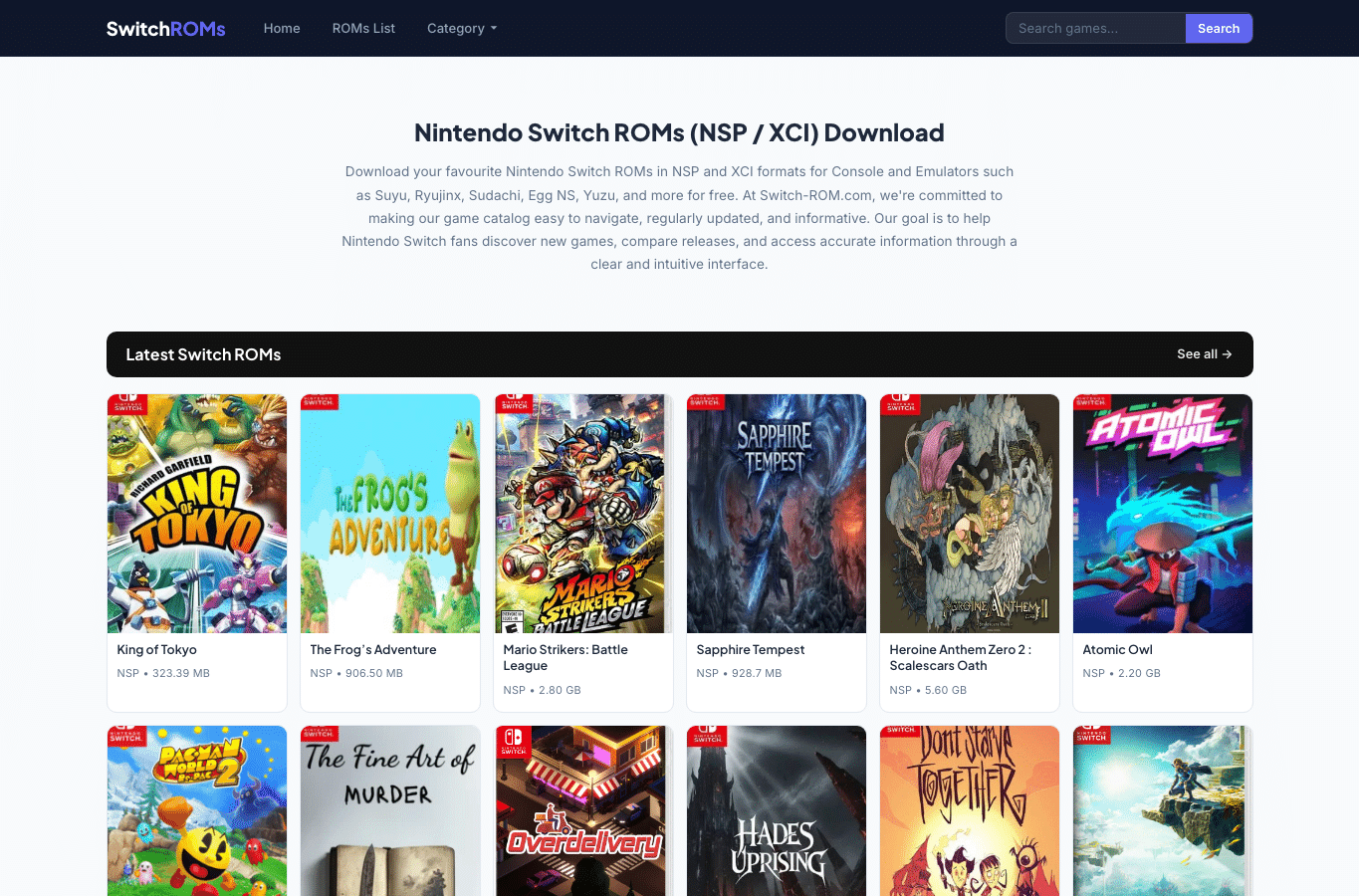 Bildschirmaufnahme von switch-rom.com