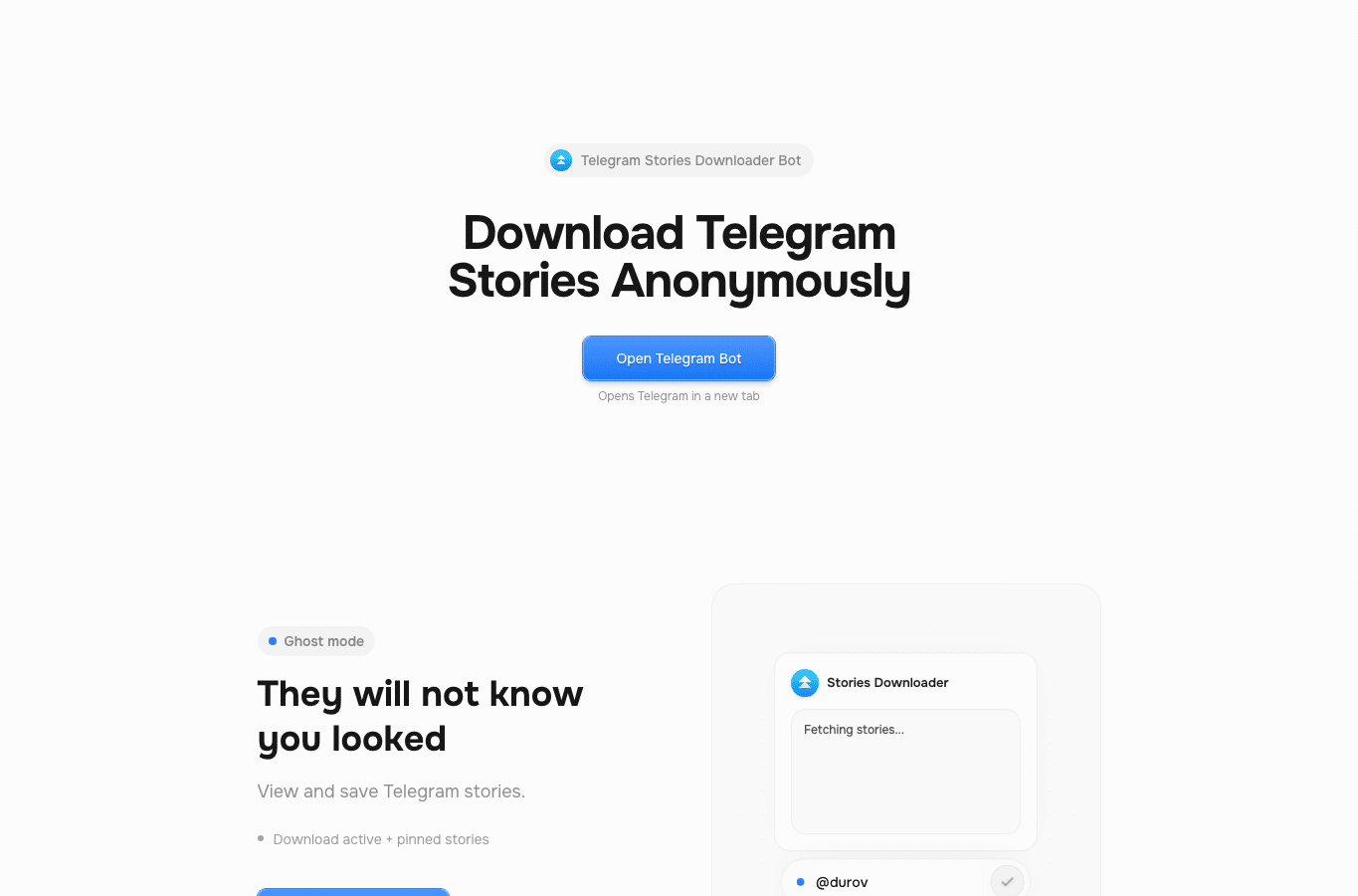 Bildschirmaufnahme von telegramstories.com