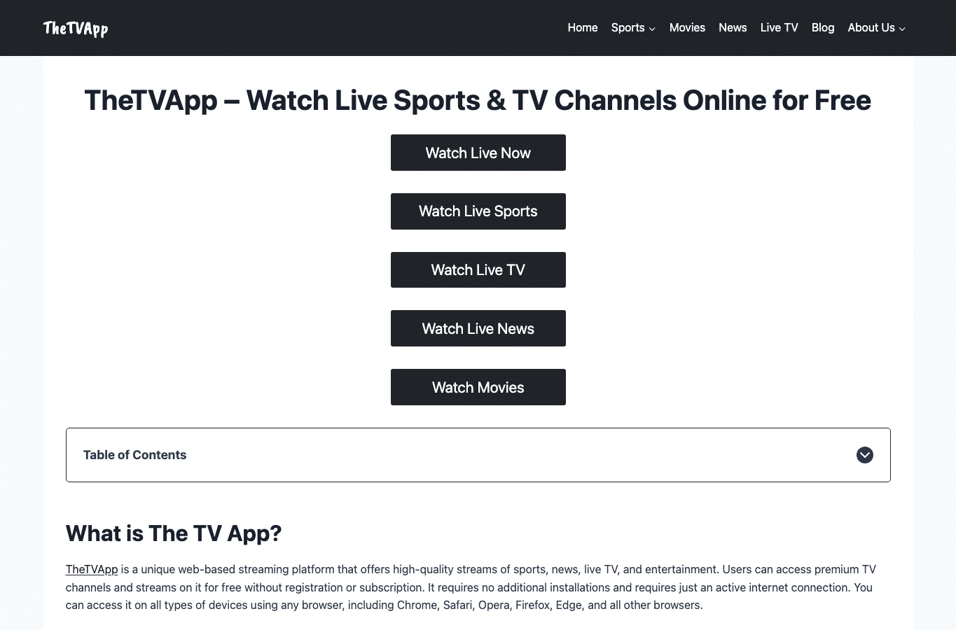Bildschirmaufnahme von the-tvapp.com