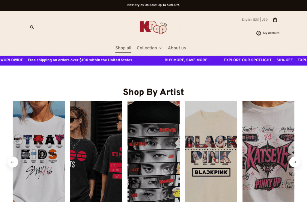 Bildschirmaufnahme von thekpopclub.com