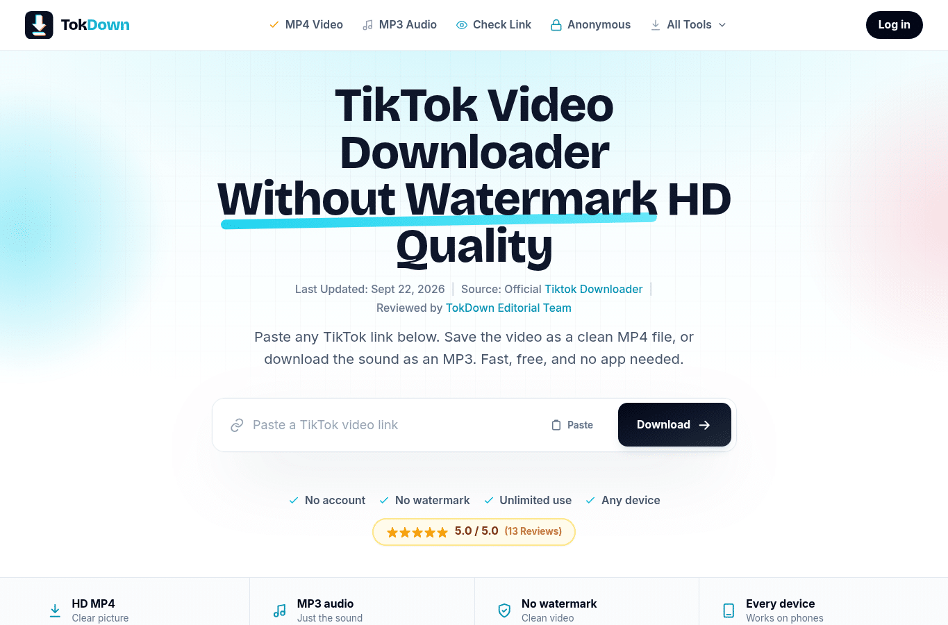 Bildschirmaufnahme von tktokdown.com