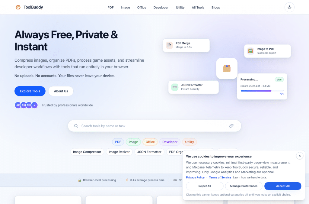 Bildschirmaufnahme von toolbuddy.io