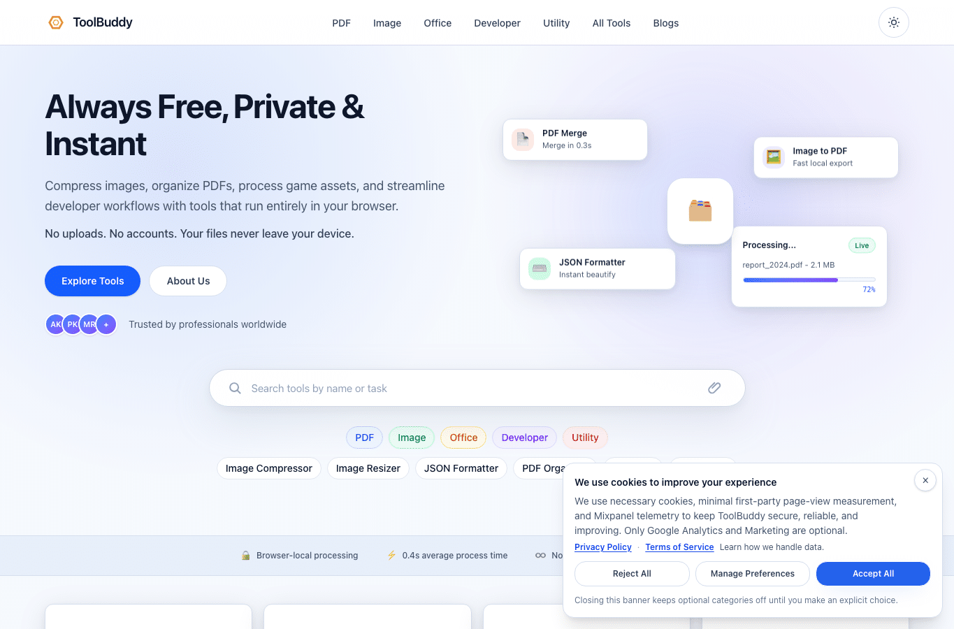 Bildschirmaufnahme von toolbuddy.io