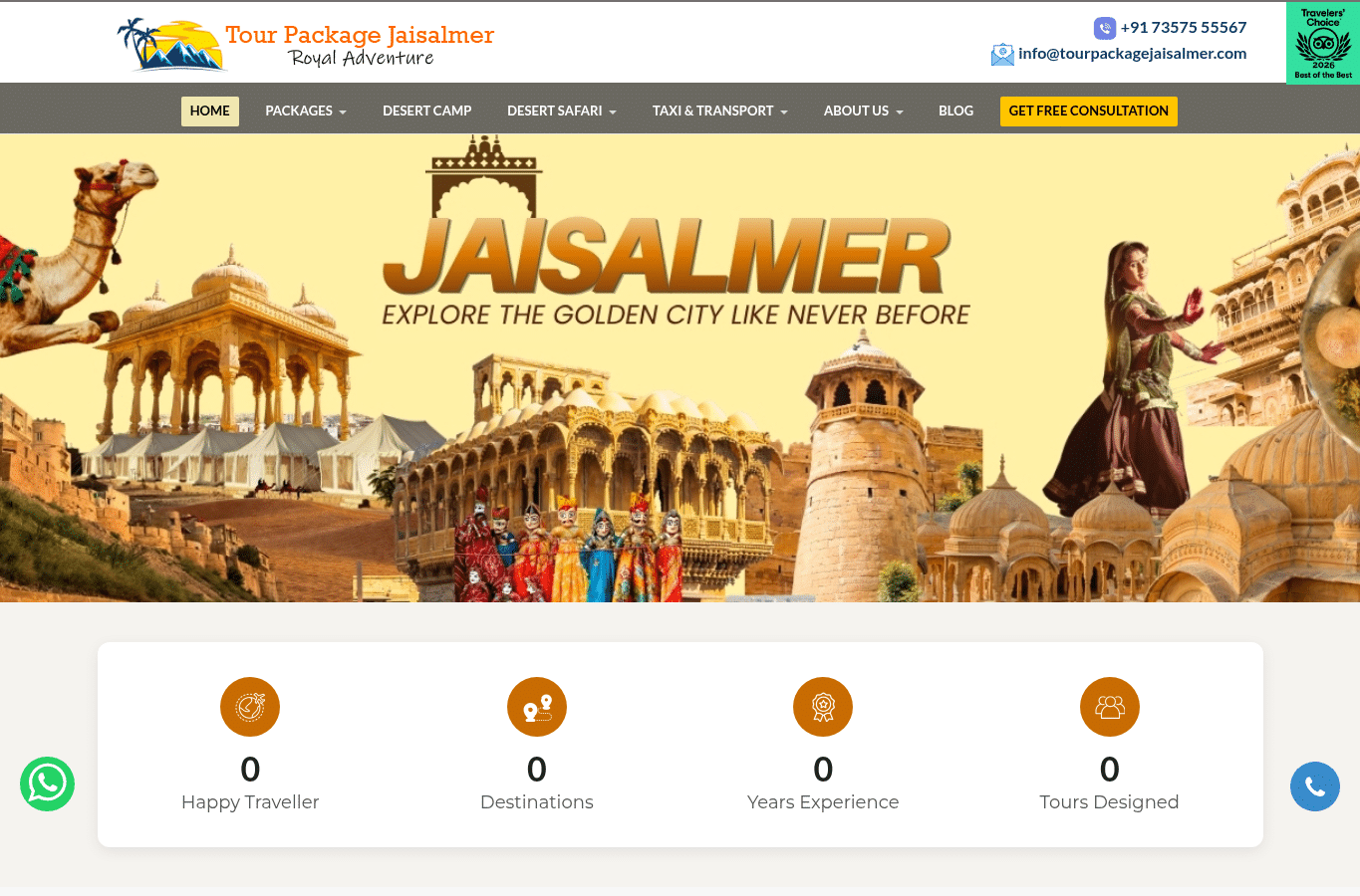 Bildschirmaufnahme von tourpackagejaisalmer.com