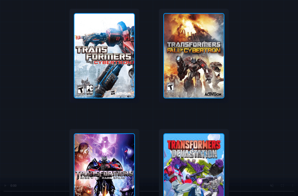 Bildschirmaufnahme von transformers.games