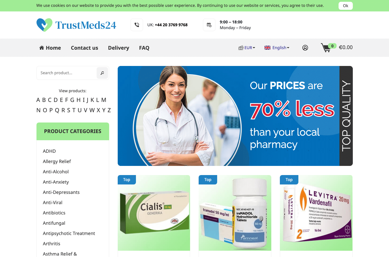 Bildschirmaufnahme von trustmeds24.com