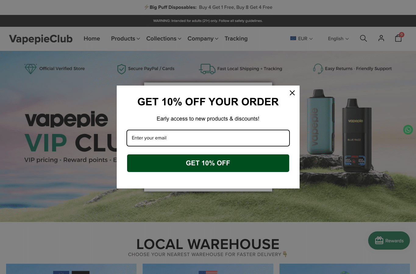Bildschirmaufnahme von vapepieclub.com