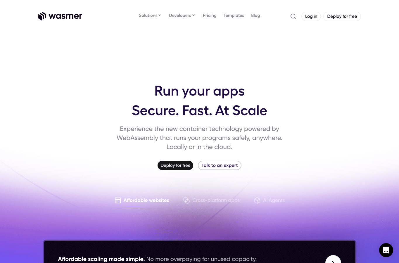Bildschirmaufnahme von wasmer.app