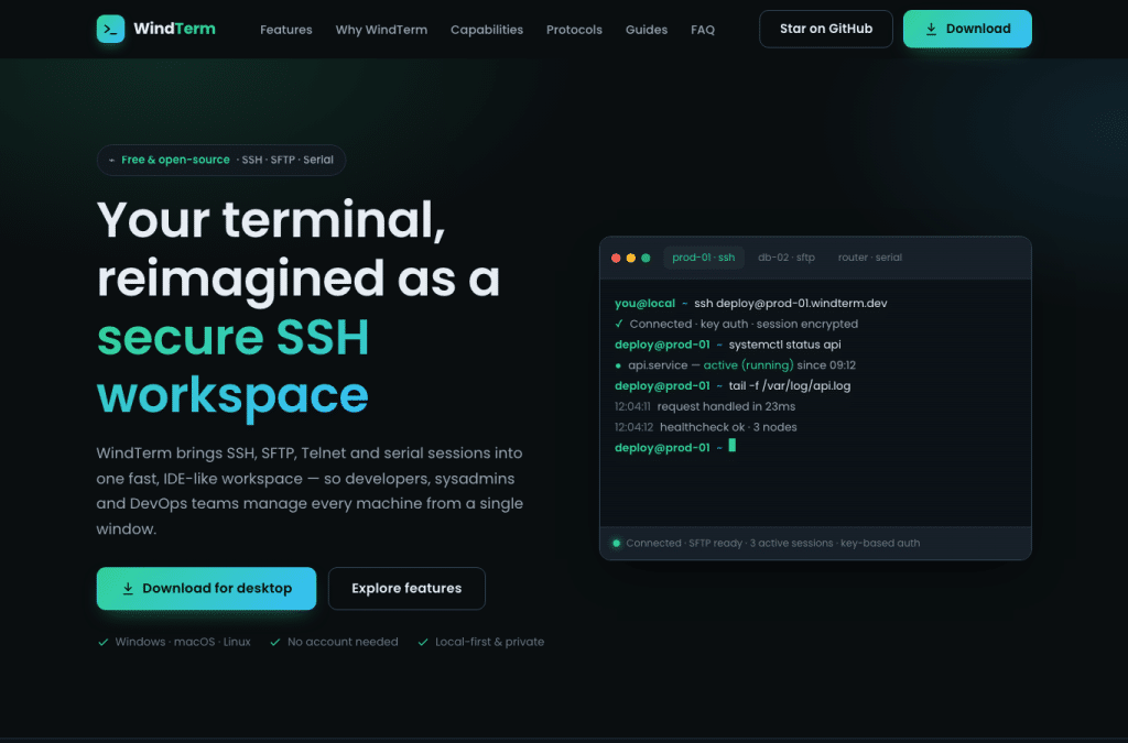 Bildschirmaufnahme von windterm.io