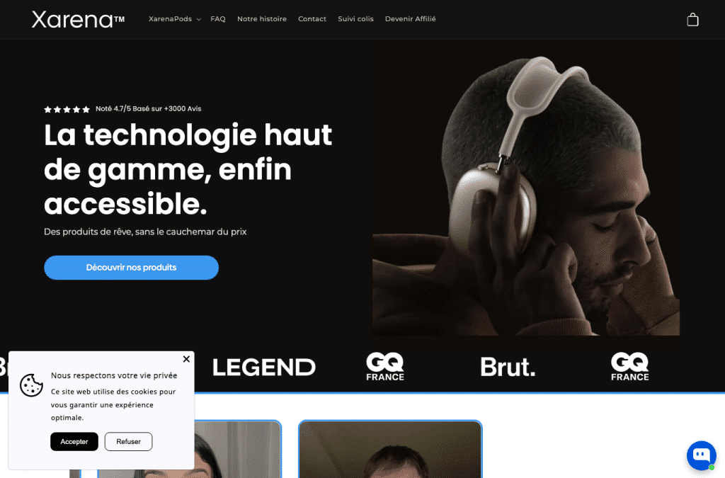 Bildschirmaufnahme von xarena.fr