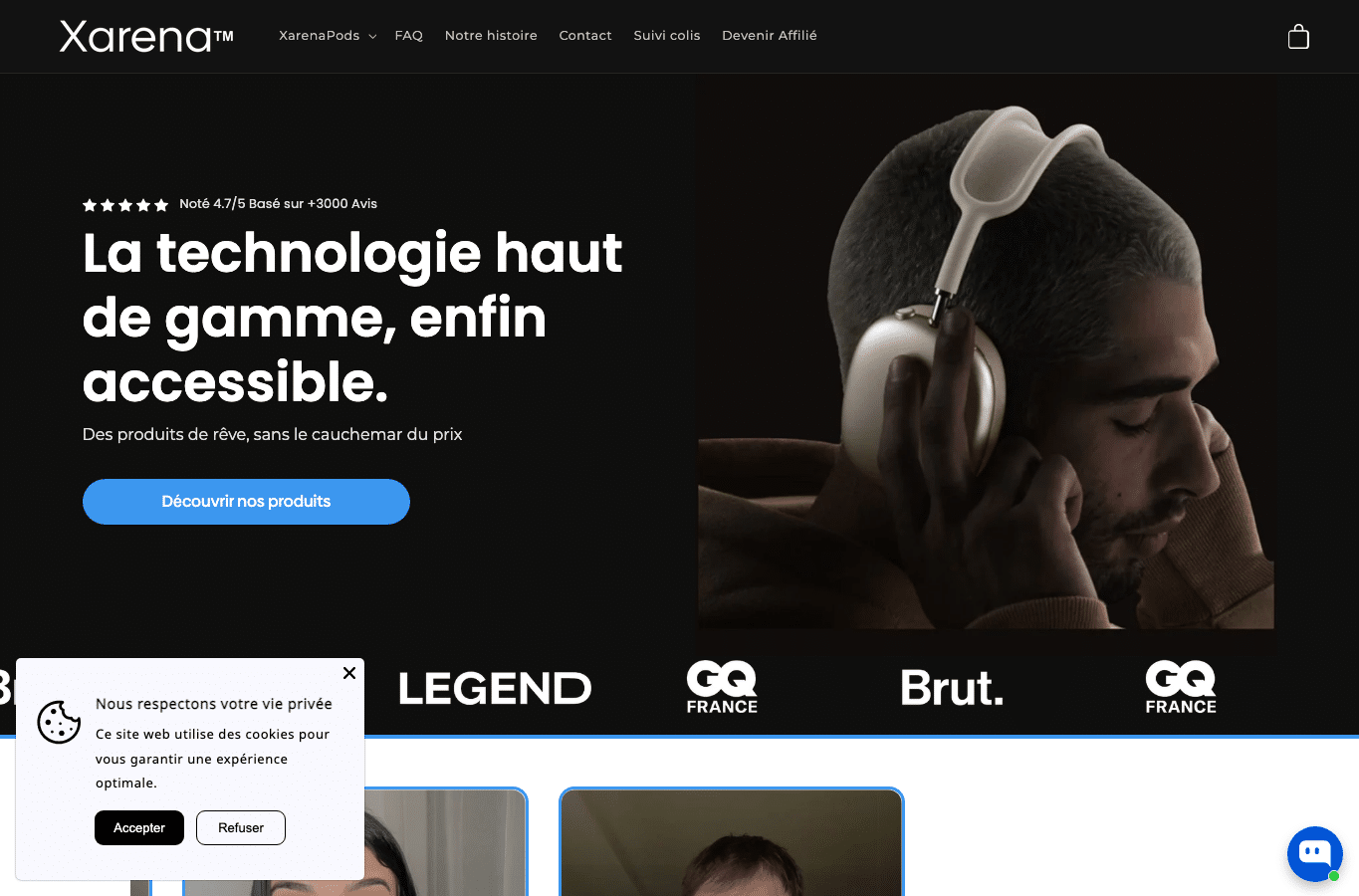 Bildschirmaufnahme von xarena.fr