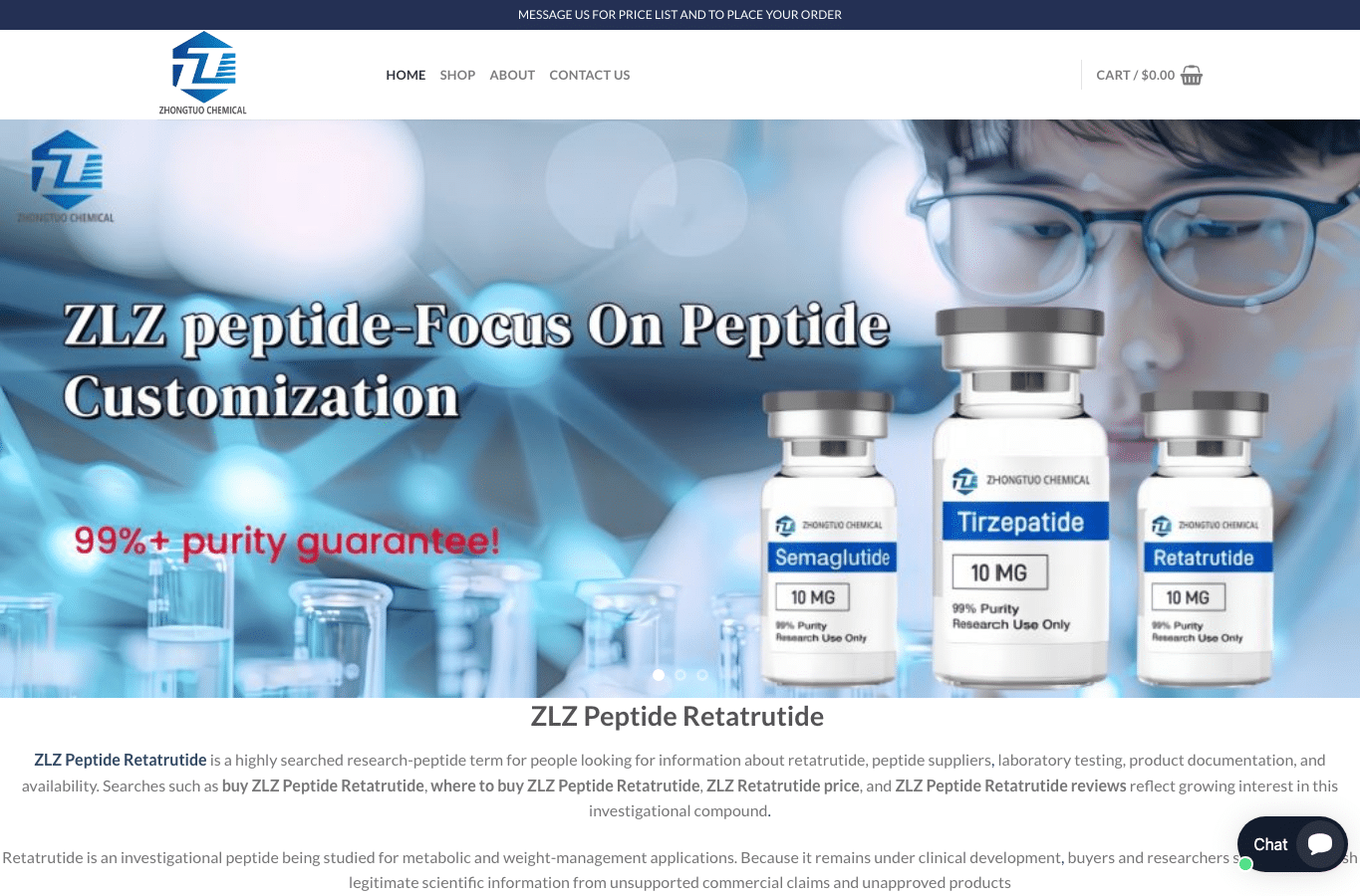 Bildschirmaufnahme von zlzpeptideretatrutide.com